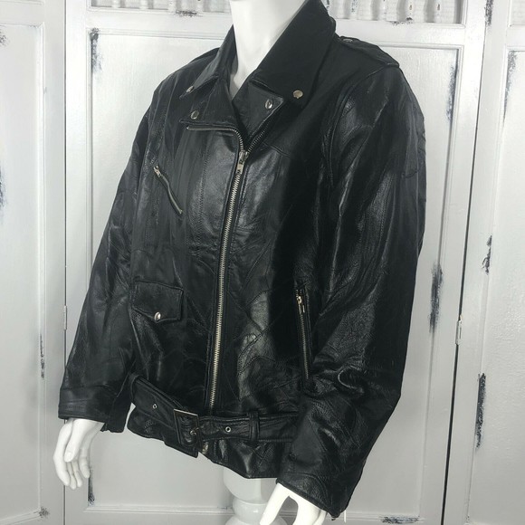 Genuine Leather Patchwork Jacket Vintage 80s Cry Baby Rock Greaser Biker Size XL - Picture 8 of 12
